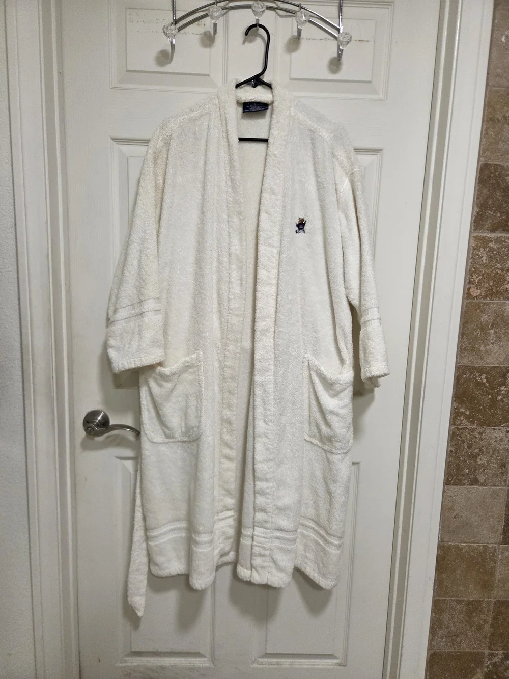 Vintage Polo Ralph Lauren FlagClassic White Terry Bathrobe with Embroidered Bear